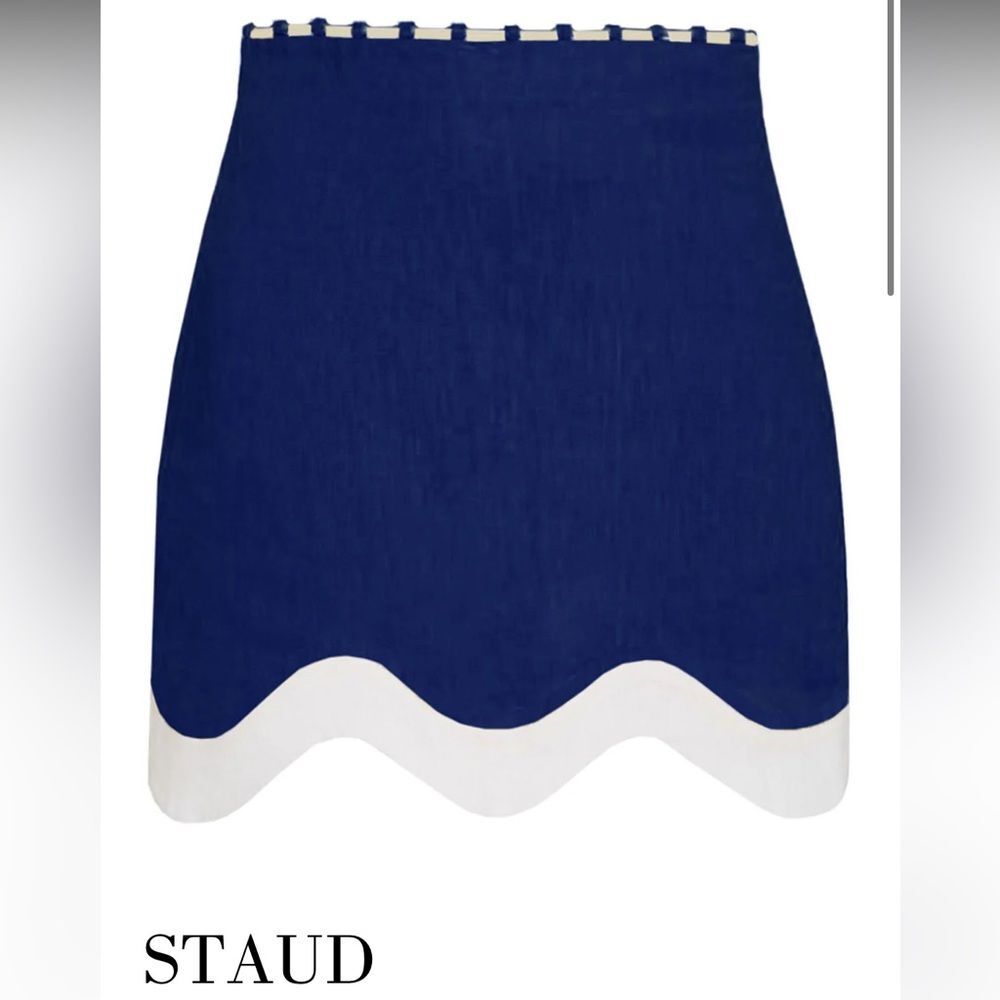 STAUD Arianna Navy White Scalloped Hem Mini Skirt Size 2
